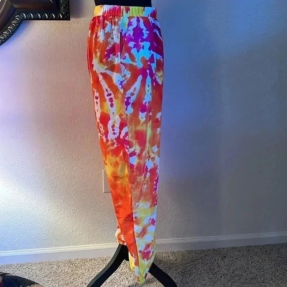 SHEIN Women’s Bridge Orange Tie Dyed Satin-Feel Joggers Workout Track Pants - Picture 6 of 11